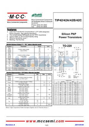 TIP42A datasheet - Silicon PNP Power Transistors