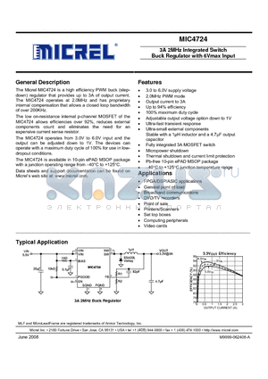 MIC4724 datasheet - 3A 2MHz Integrated Switch Buck Regulator with 6Vmax Input