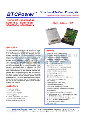 SQ100-48-5N datasheet - 48Vin 5.0Vout 25A