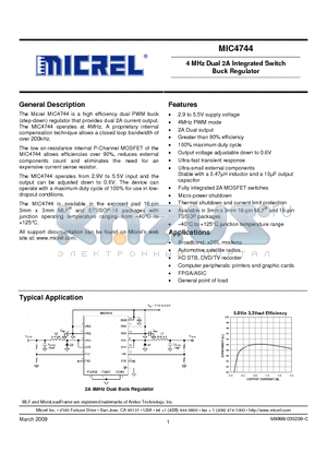 MIC4744 datasheet - 4 MHz Dual 2A Integrated Switch Buck Regulator