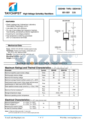 SB5H100 datasheet - High Voltage Schottky Rectifiers