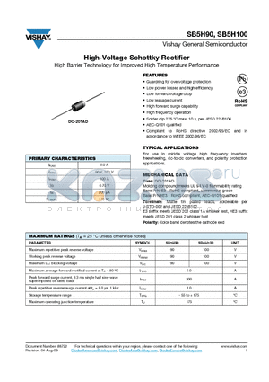SB5H100-E3-73 datasheet - High-Voltage Schottky Rectifier
