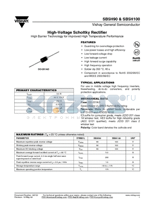 SB5H100HE3/54 datasheet - High-Voltage Schottky Rectifier High Barrier Technology for Improved High Temperature Performance