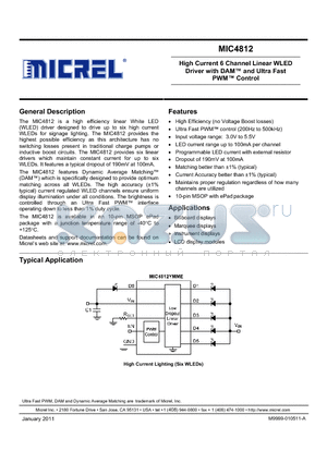 MIC4812YMME datasheet - High Current 6 Channel Linear WLED Driver with DAM and Ultra Fast PWM Control