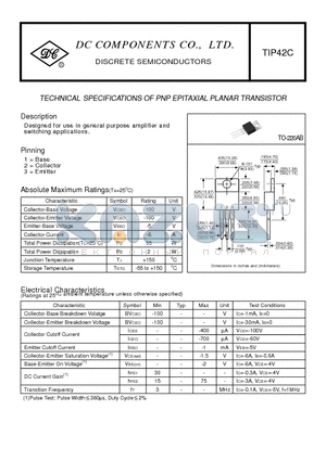 TIP42C datasheet - TECHNICAL SPECIFICATIONS OF PNP EPITAXIAL PLANAR TRANSISTOR