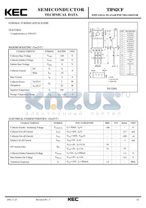 TIP42CF datasheet - EPITAXIAL PLANAR PNP TRANSISTOR (GENERAL PURPOSE)