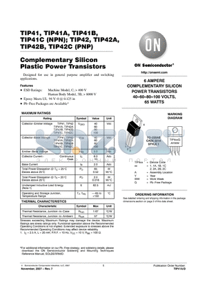 TIP42CG datasheet - Complementary Silicon Plastic Power Transistors