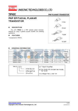 TIP42CG-TF3-T datasheet - PNP EPITAXIAL PLANAR TRANSISTOR