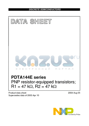 PDTA144E datasheet - PNP resistor-equipped transistors; R1 = 47 kY, R2 = 47 kY
