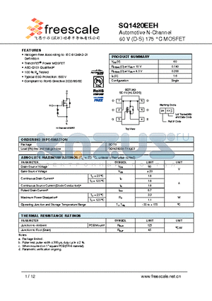 SQ1420EEH datasheet - Automotive N-Channel 60 V (D-S) 175 `C MOSFET