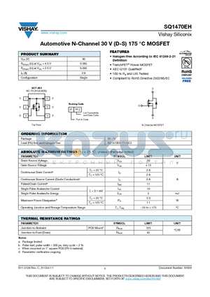 SQ1470EH datasheet - Automotive N-Channel 30 V (D-S) 175 `C MOSFET