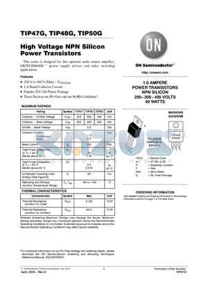 TIP47 datasheet - High Voltage NPN Silicon Power Transistors
