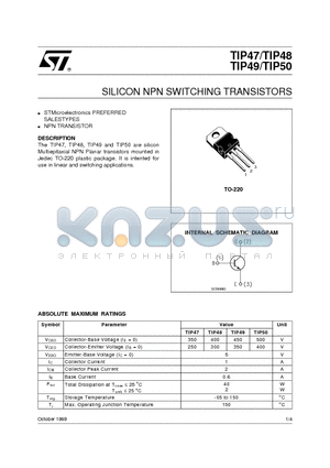 TIP48 datasheet - SILICON NPN SWITCHING TRANSISTORS