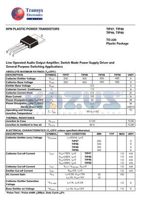 TIP48 datasheet - NPN PLASTIC POWER TRANSISTORS