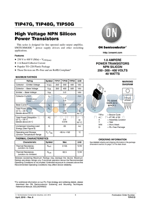 TIP48 datasheet - High Voltage NPN Silicon Power Transistors