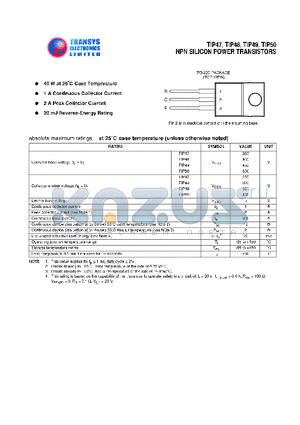 TIP49 datasheet - NPN SILICON POWER TRANSISTORS