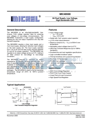 MIC49500-1.2WU datasheet - 5A Dual Supply, Low Voltage, High Bandwidth LDO