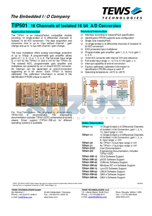 TIP501-SW-42 datasheet - 16 Channels of Isolated 16 bit A/D Conversion