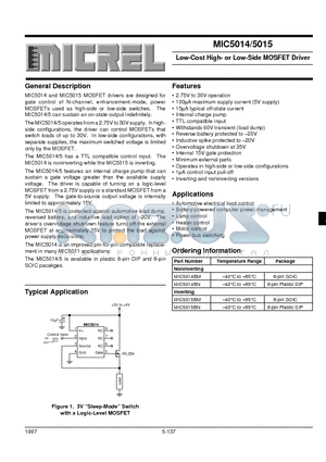 MIC5014 datasheet - Low-Cost High- or Low-Side MOSFET Driver