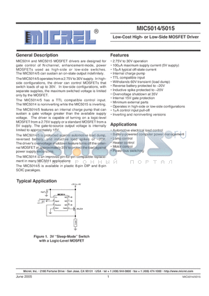 MIC5014BM datasheet - Low-Cost High- or Low-Side MOSFET Driver