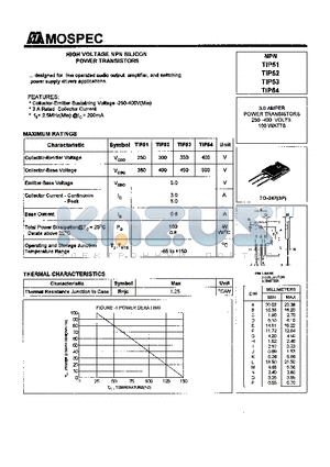 TIP52 datasheet - High-Voltage NPN Silicon Power Transistor