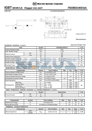 PRHMB100B12A datasheet - IGBT MODULE Chopper 100A 1200V