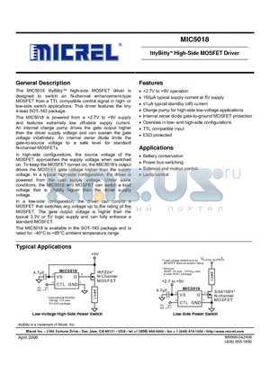 MIC5018 datasheet - IttyBitty High-Side MOSFET Driver