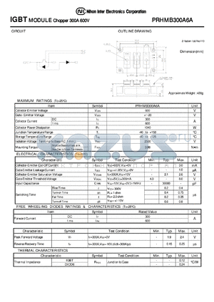 PRHMB300A6A datasheet - IGBT MODULE Chopper 300A 600V