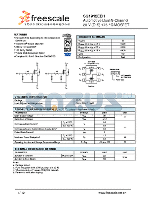 SQ1912EEH datasheet - Automotive Dual N-Channel 20 V (D-S) 175 `C MOSFET