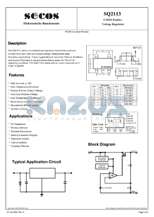 SQ2113 datasheet - CMOS Positive Voltage Regula tor