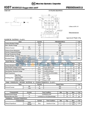 PRHMB300B12 datasheet - IGBT MODULE Chopper 300A 1200V