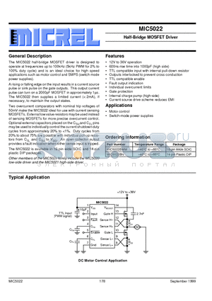 MIC5022BN datasheet - Half-Bridge MOSFET Driver