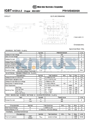 PRHMB400A6A datasheet - IGBT MODULE Chopper 400A 600V