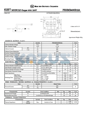 PRHMB400B12A datasheet - IGBT MODULE Chopper 400A 1200V