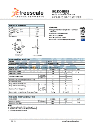 SQ2308BES datasheet - Automotive N-Channel 60 V (D-S) 175 `C MOSFET