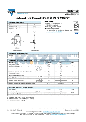 SQ2348ES datasheet - Automotive N-Channel 30 V (D-S) 175 `C MOSFET