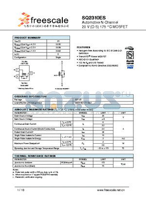 SQ2310ES datasheet - Automotive N-Channel 20 V (D-S) 175 `C MOSFET