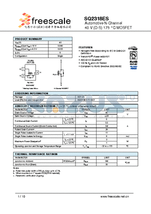 SQ2318ES datasheet - Automotive N-Channel 40 V (D-S) 175 `C MOSFET