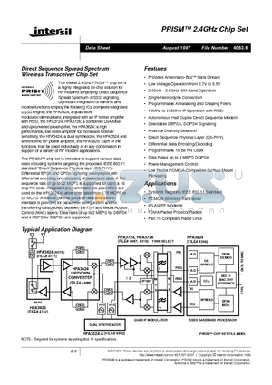 PRISM24GHZCHIPSET datasheet - Direct Sequence Spread Spectrum Wireless Transceiver Chip Set