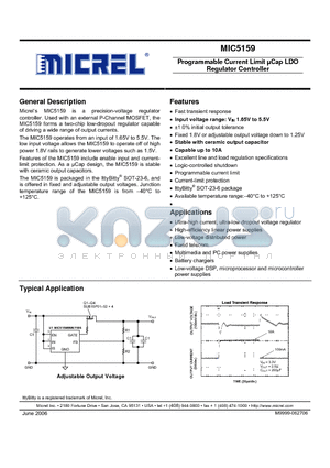 MIC5159-1.8BM6 datasheet - Programmable Current Limit lCap LDO Regulator Controller