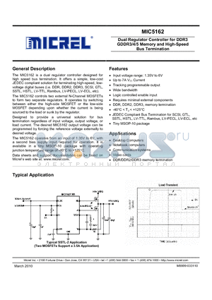 MIC5162 datasheet - Dual Regulator Controller for DDR3 GDDR3/4/5 Memory and High-Speed Bus Termination