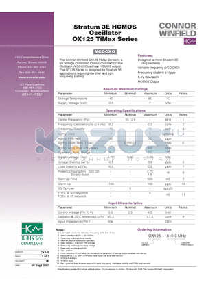 OX125-010.0M datasheet - Stratum 3E HCMOS Oscillator OX125 TiMax Series