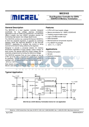 MIC5163YMM datasheet - Dual Regulator Controller for DDR3 GDDR3/4/5 Memory Termination