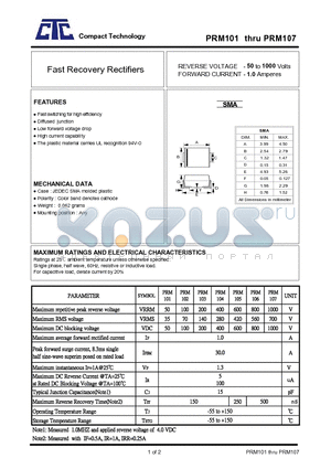 PRM101 datasheet - Fast Recovery Rectifiers
