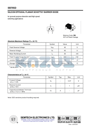 SB705D datasheet - SILICON EPITAXIAL PLANAR SCHOTTKY BARRIER DIODE