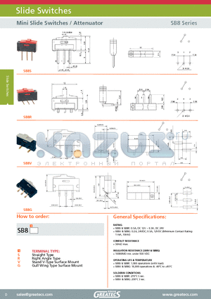 SB8 datasheet - Mini Slide Switches / Attenuator