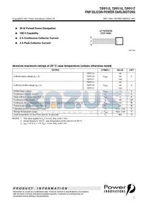 TIPP115 datasheet - PNP SILICON POWER DARLINGTONS