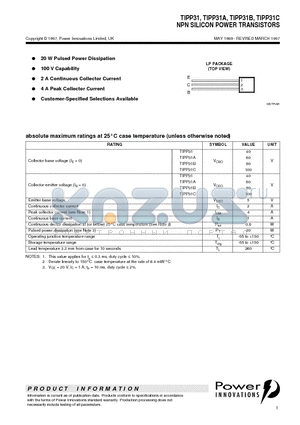 TIPP31 datasheet - NPN SILICON POWER TRANSISTORS