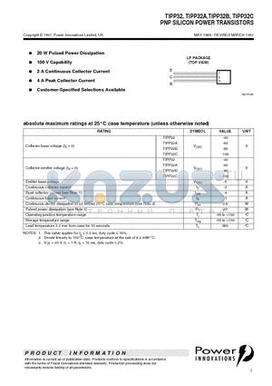 TIPP32 datasheet - PNP SILICON POWER TRANSISTORS