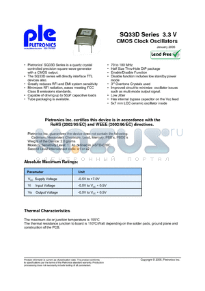 SQ3344DESV datasheet - 3.3 V CMOS Clock Oscillators